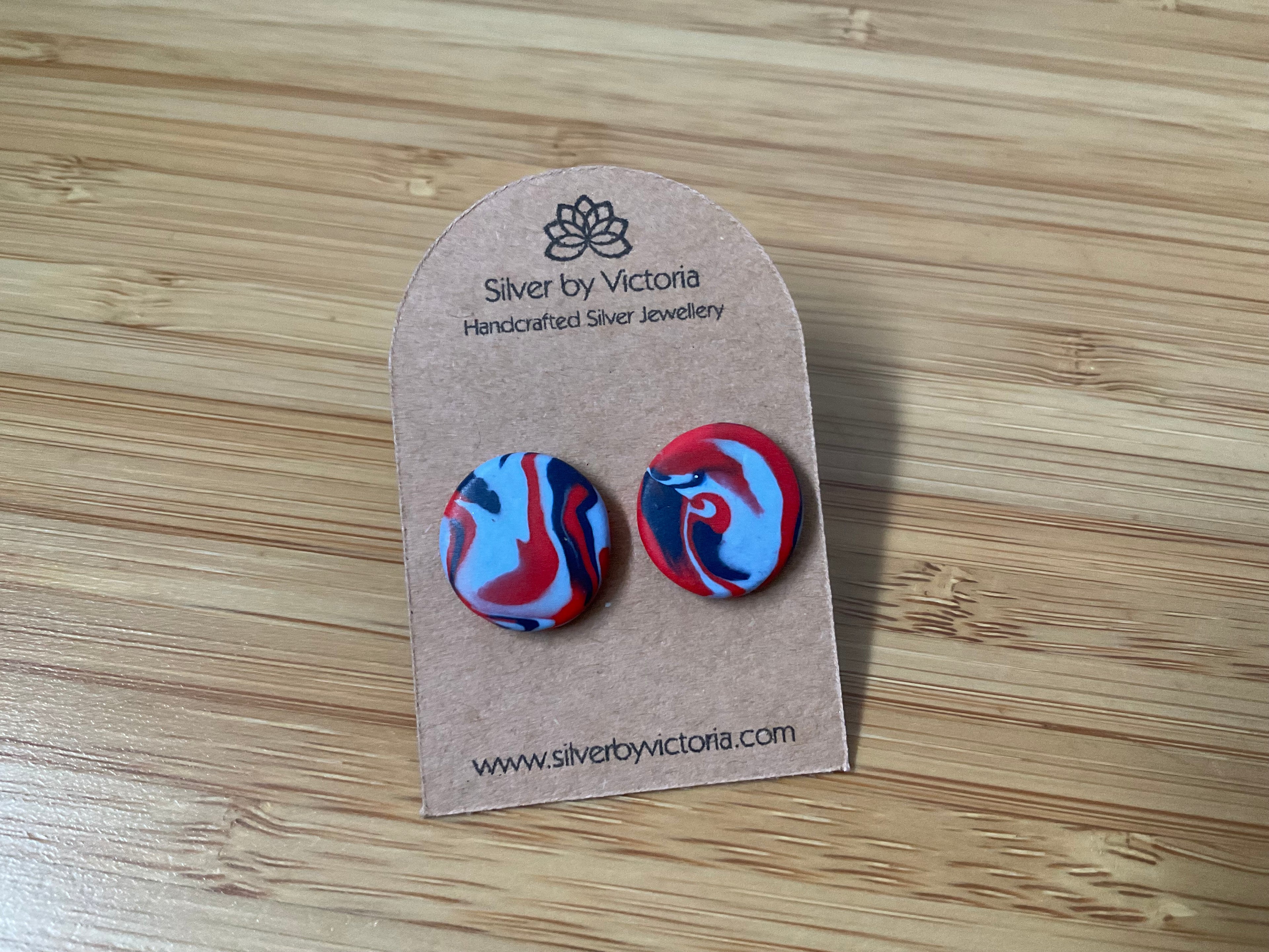 Blue & Red Polymer Clay Stud Earrings