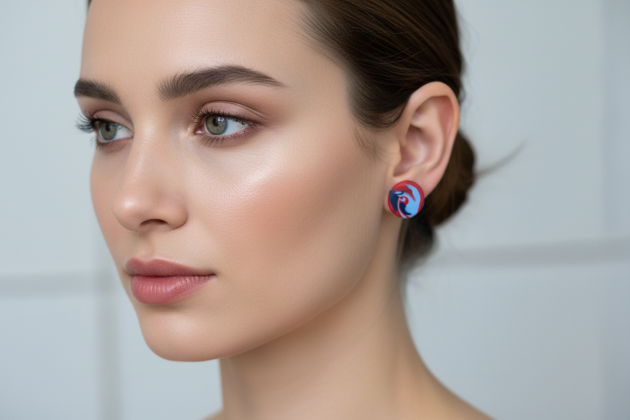 Blue & Red Polymer Clay Stud Earrings