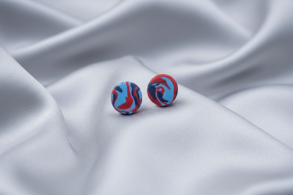 Blue & Red Polymer Clay Stud Earrings