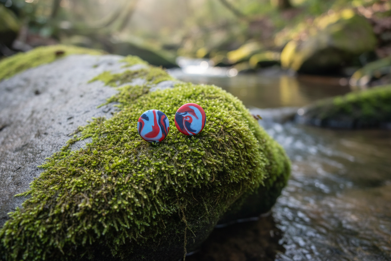Blue & Red Polymer Clay Stud Earrings