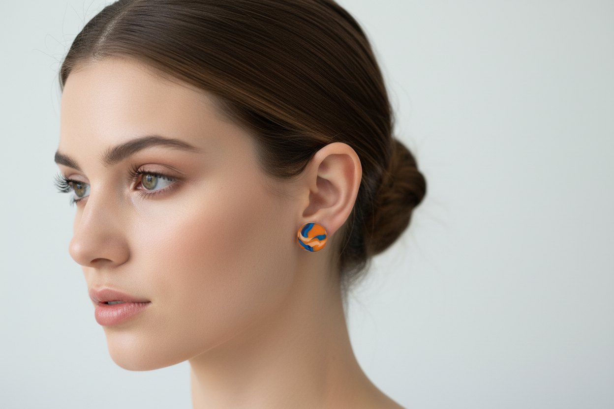 Orange Polymer Clay Stud Earrings