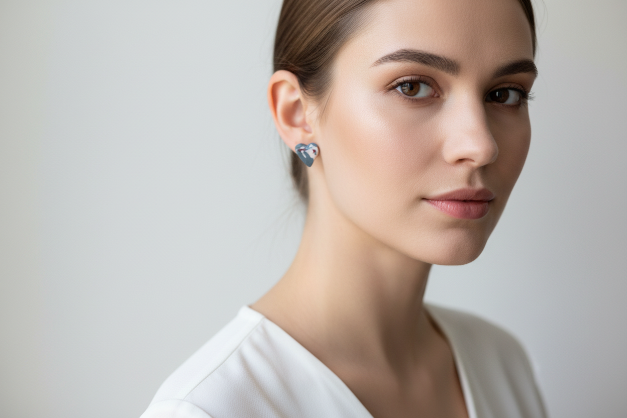 Grey & Pink Heart Polymer Clay Stud Earrings