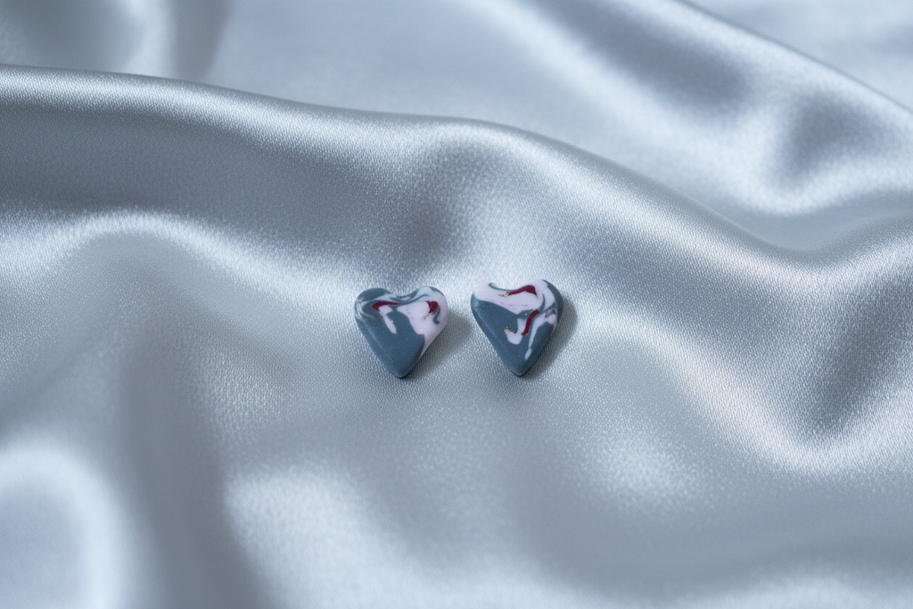 Grey & Pink Heart Polymer Clay Stud Earrings