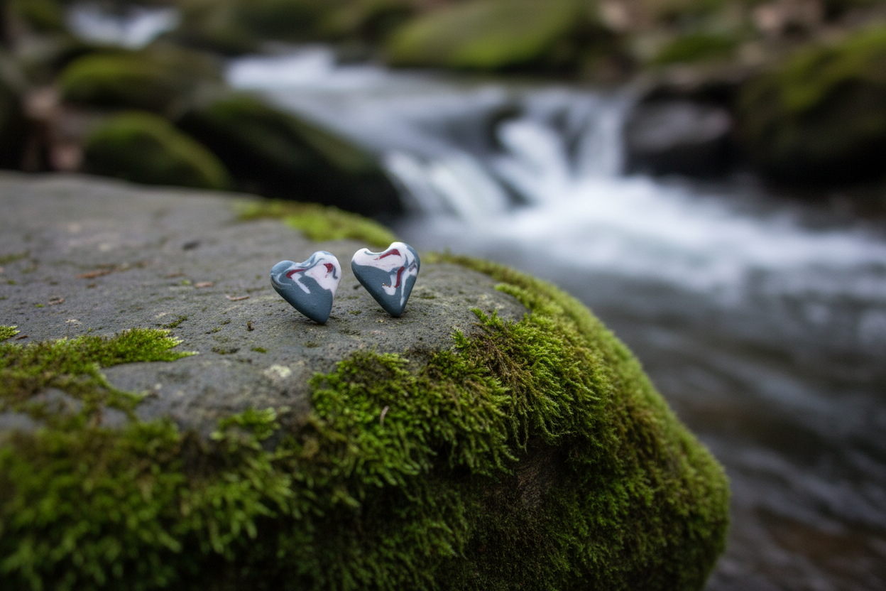 Grey & Pink Heart Polymer Clay Stud Earrings