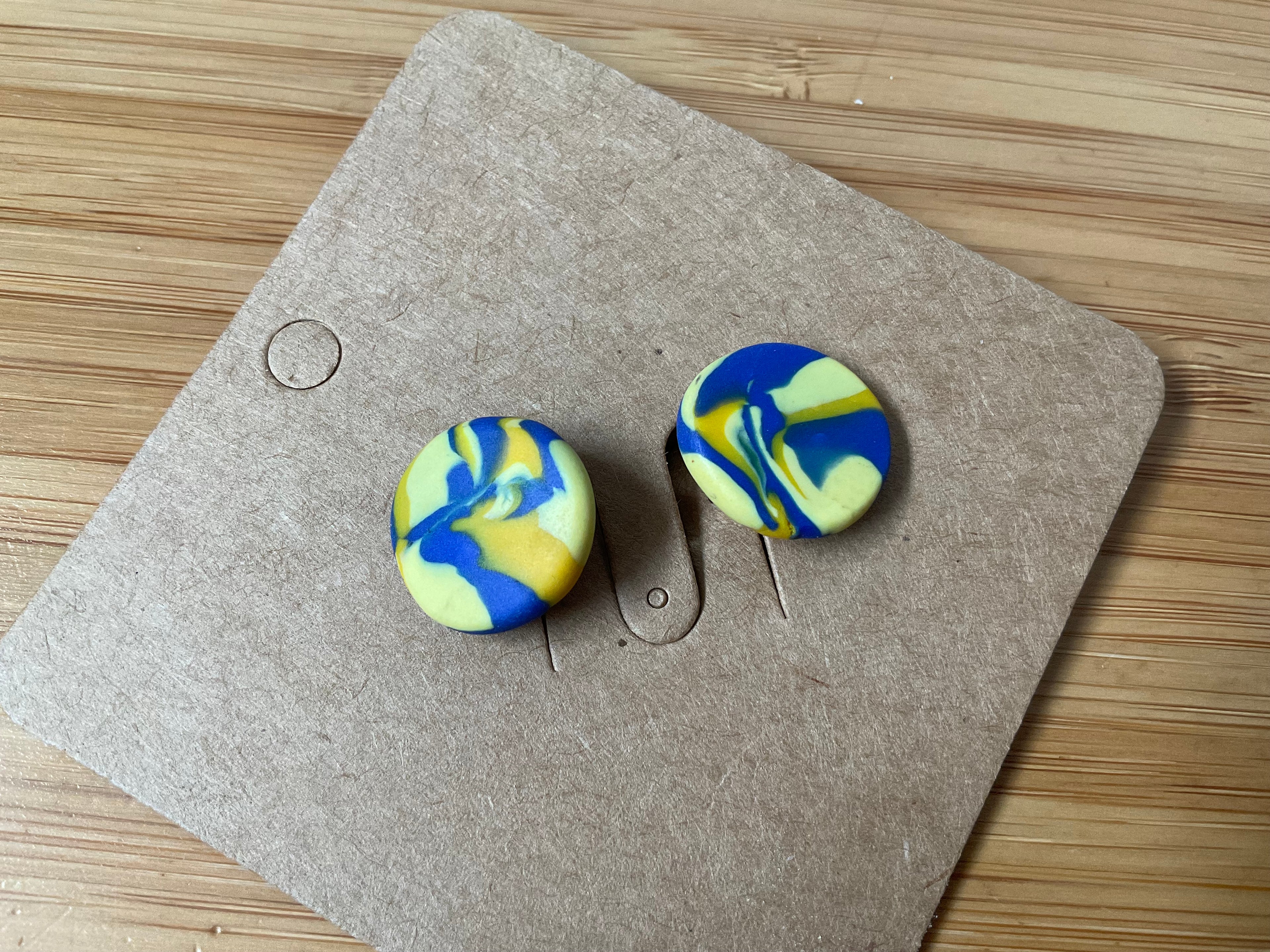Yellow & Blue Polymer Clay Clip-On Earrings