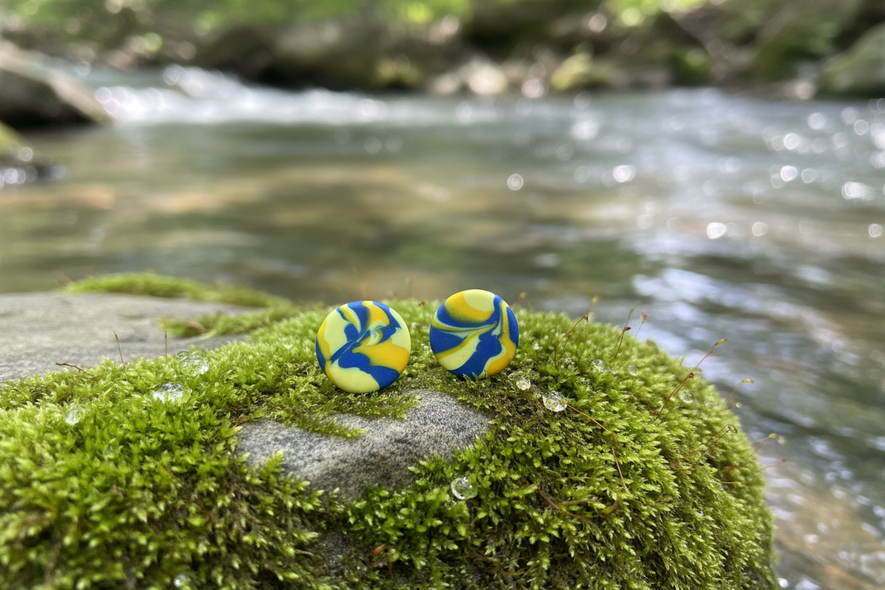 Yellow & Blue Polymer Clay Clip-On Earrings