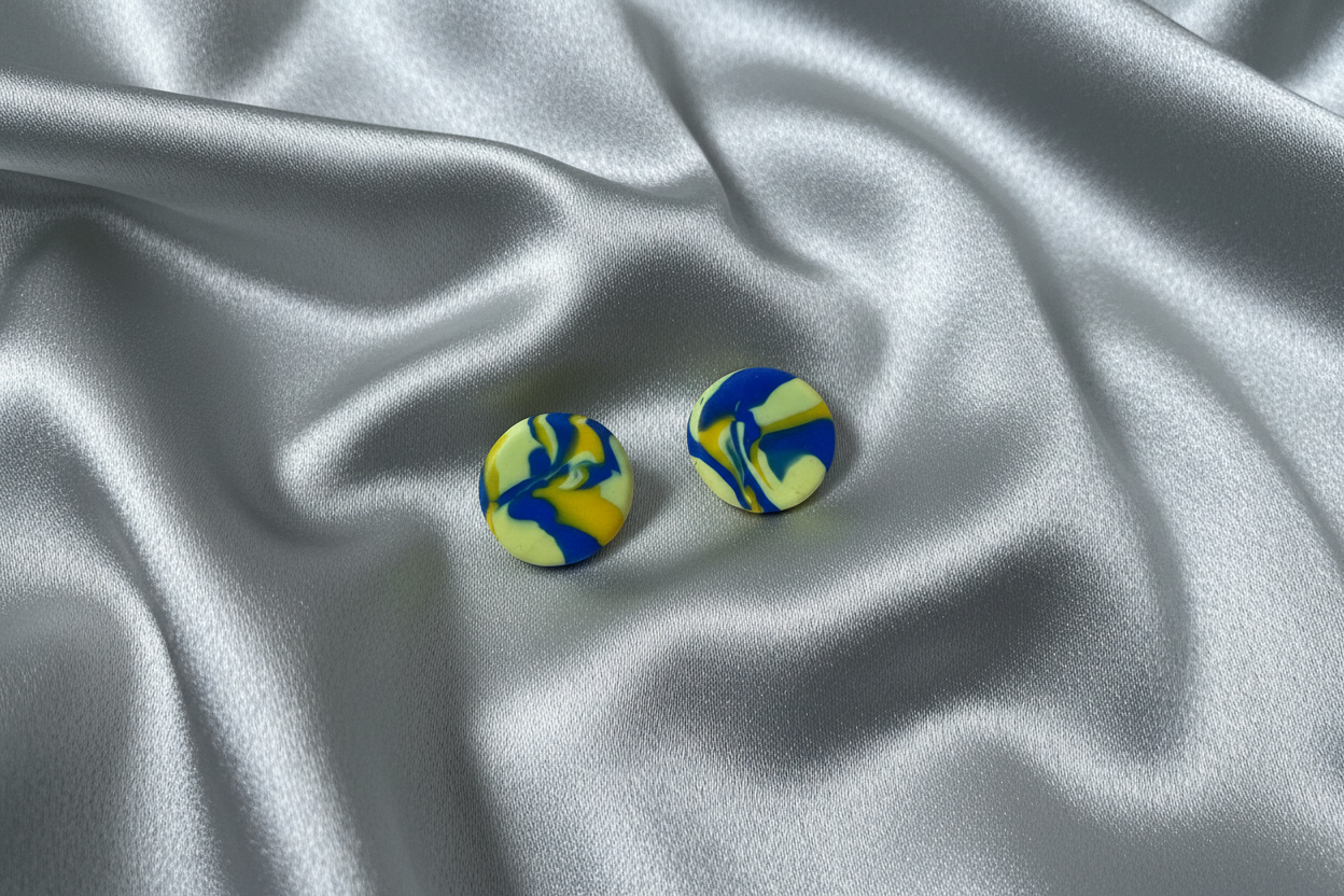 Yellow & Blue Polymer Clay Clip-On Earrings