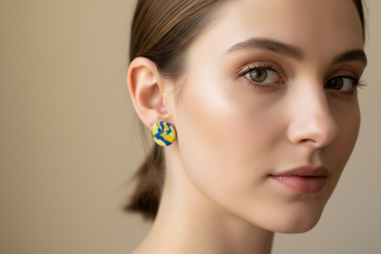 Yellow & Blue Polymer Clay Clip-On Earrings