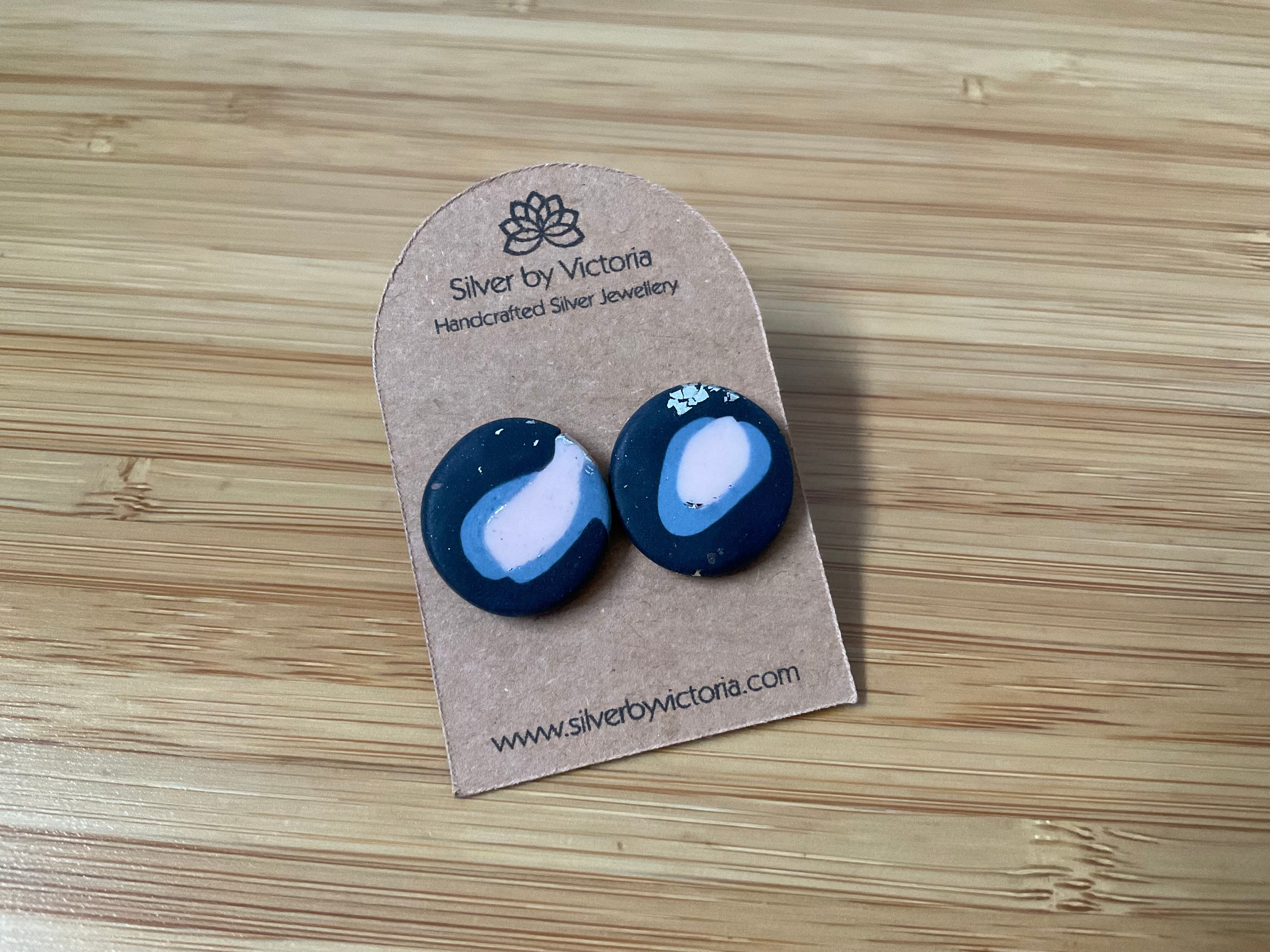 Black, Pink & Grey Polymer Clay Stud Earrings