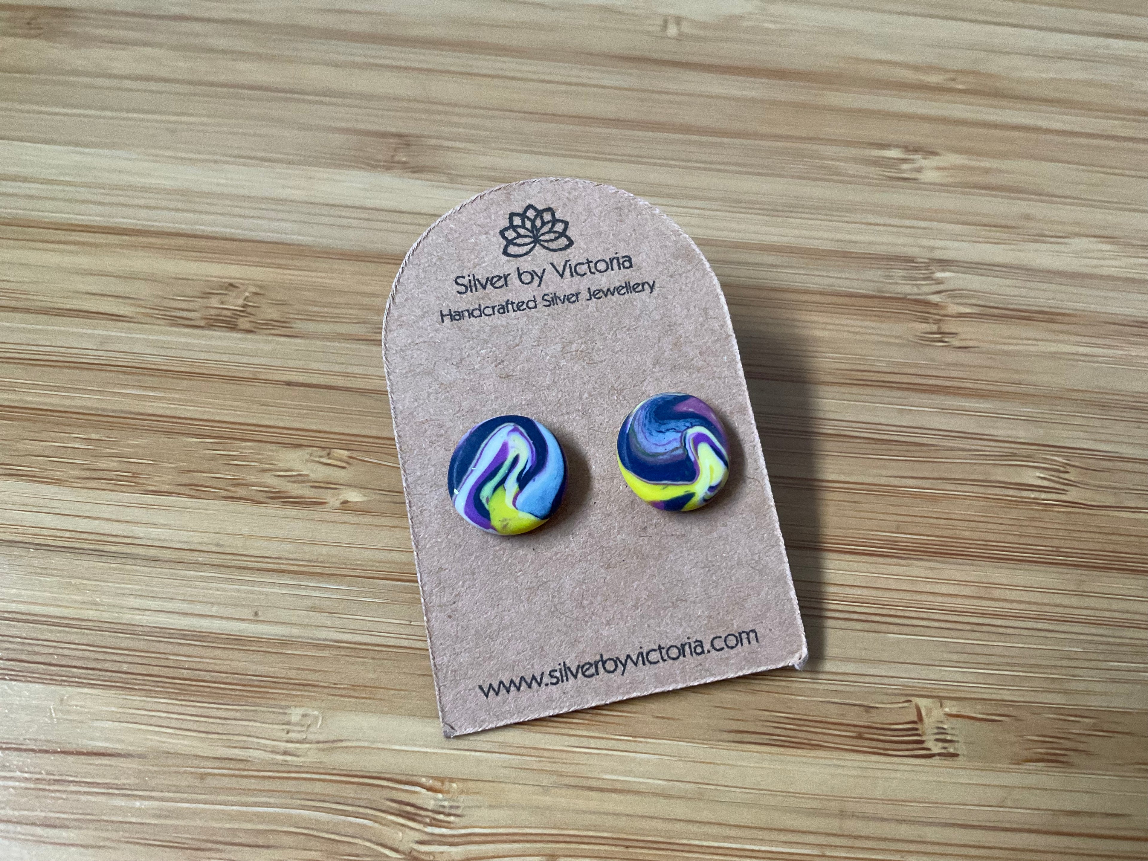 Purple Round Polymer Clay Stud Earrings