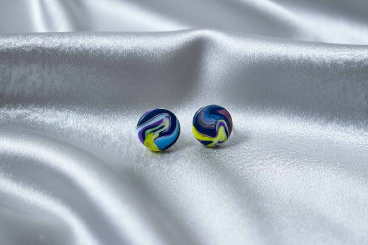 Purple Round Polymer Clay Stud Earrings