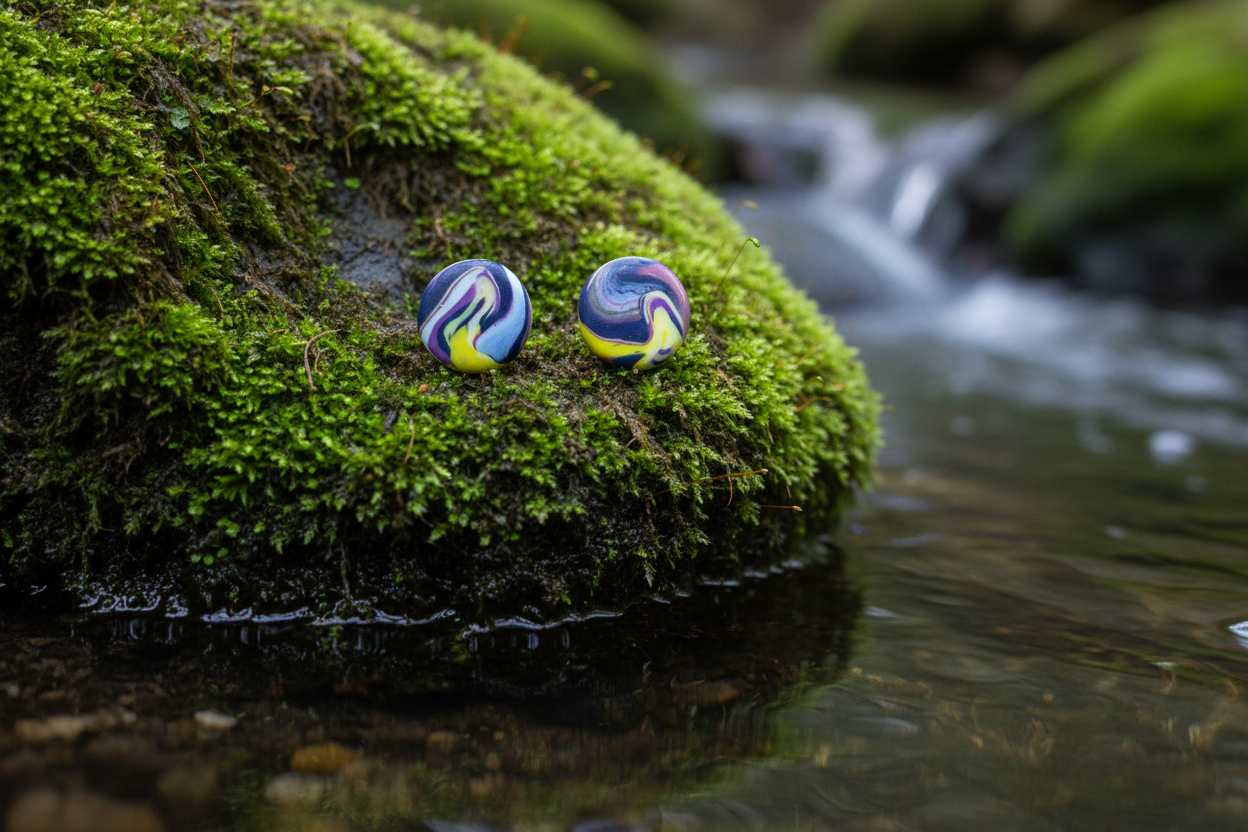 Purple Round Polymer Clay Stud Earrings