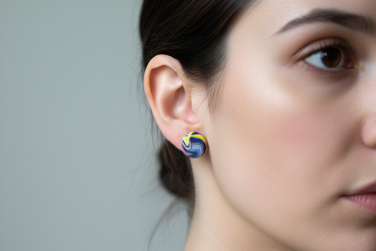 Purple Round Polymer Clay Stud Earrings