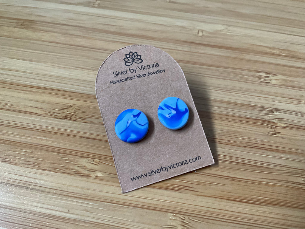 Blue Round Polymer Clay Stud Earrings