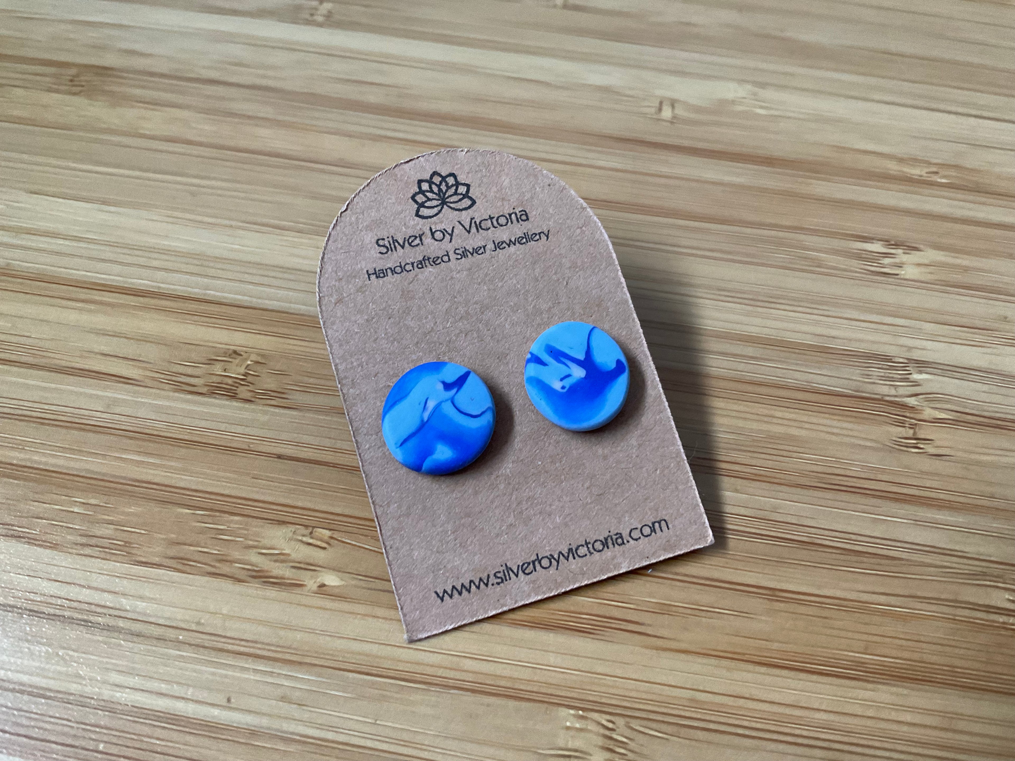 Blue Round Polymer Clay Stud Earrings