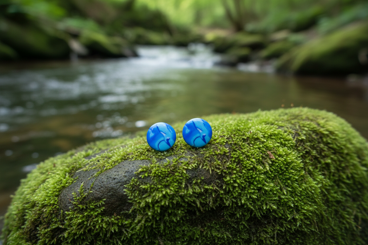 Blue Round Polymer Clay Stud Earrings