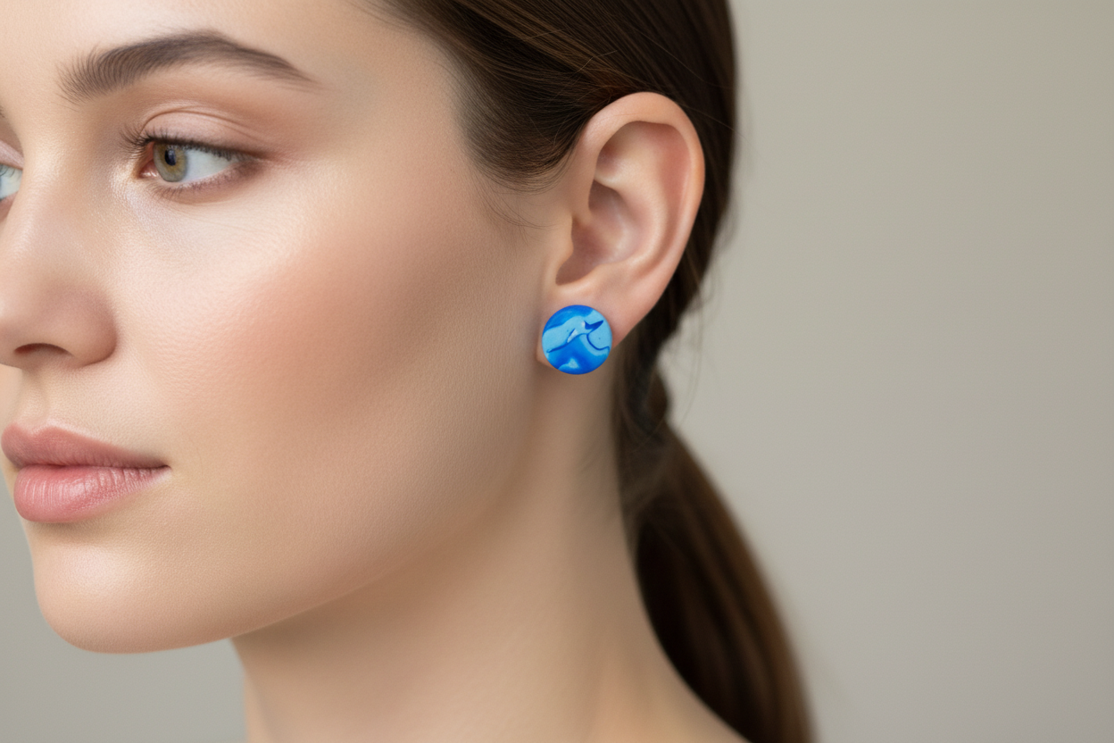 Blue Round Polymer Clay Stud Earrings