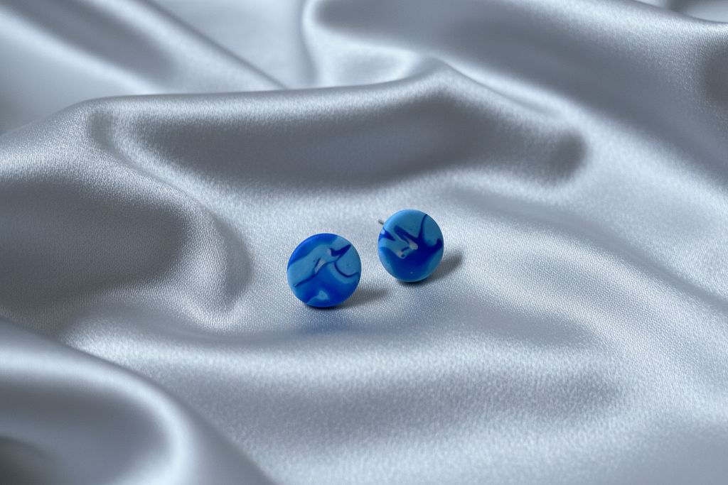 Blue Round Polymer Clay Stud Earrings