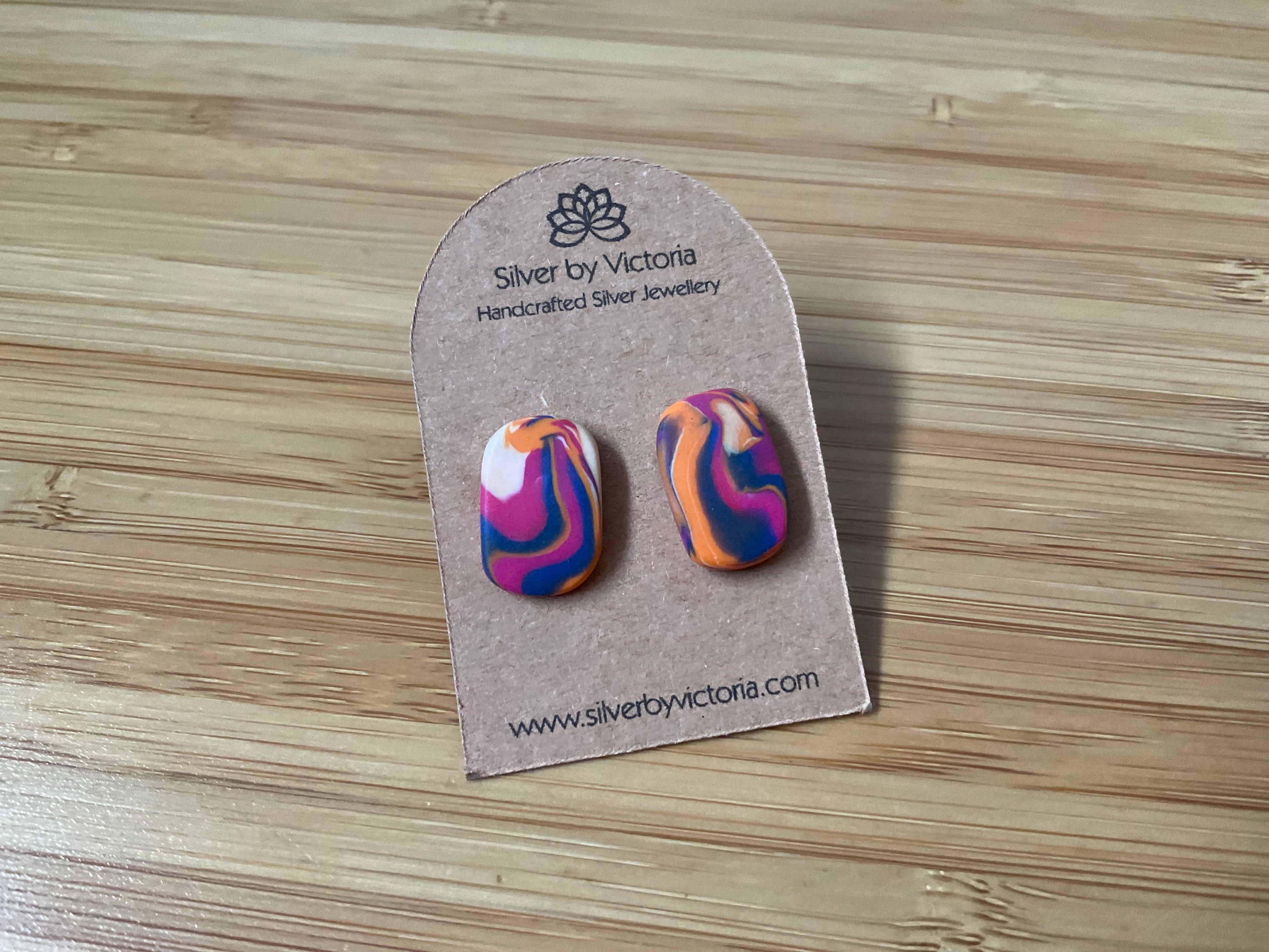 Pink & Orange Polymer Clay Stud Earring