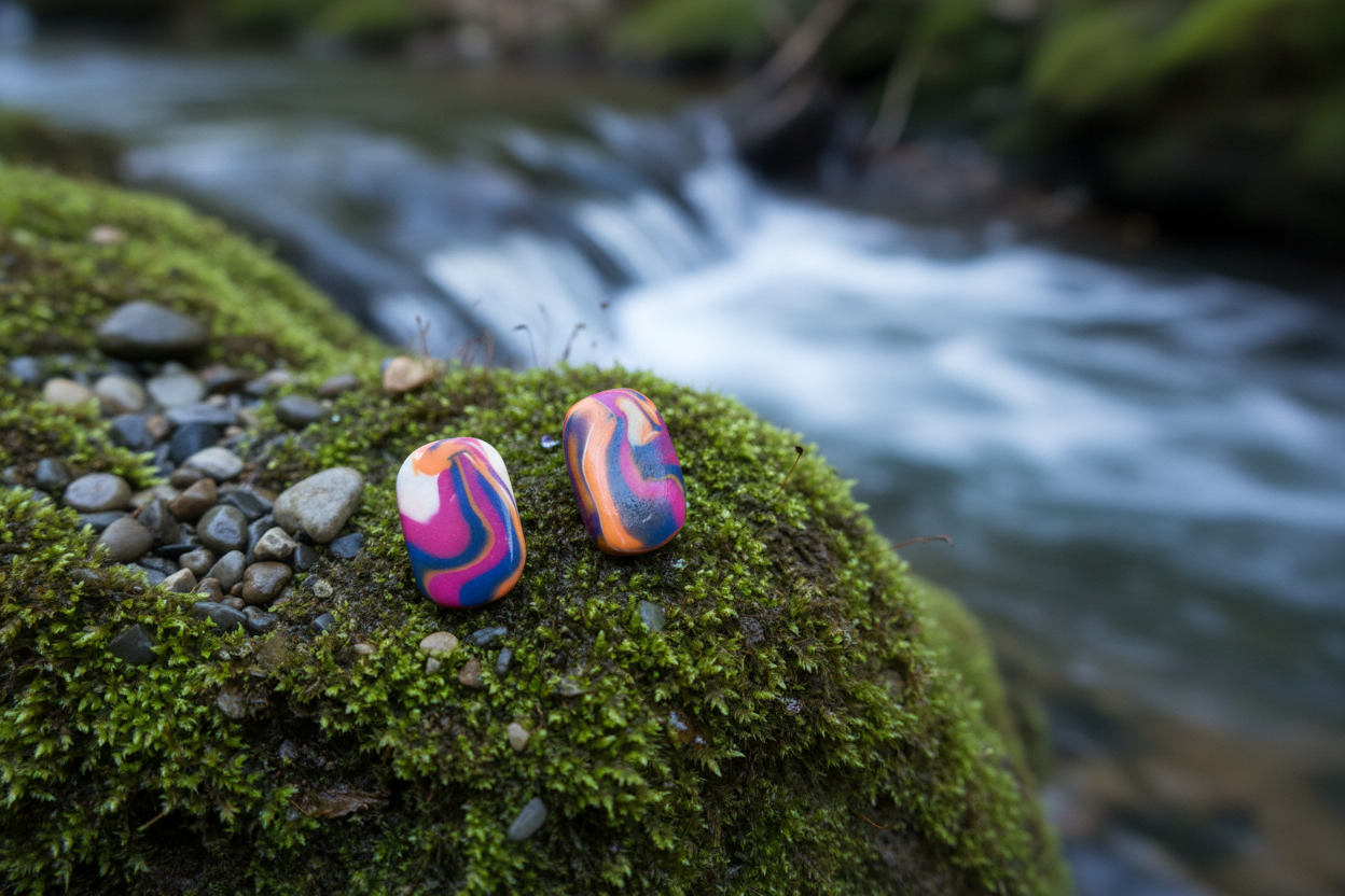 Pink & Orange Polymer Clay Stud Earring