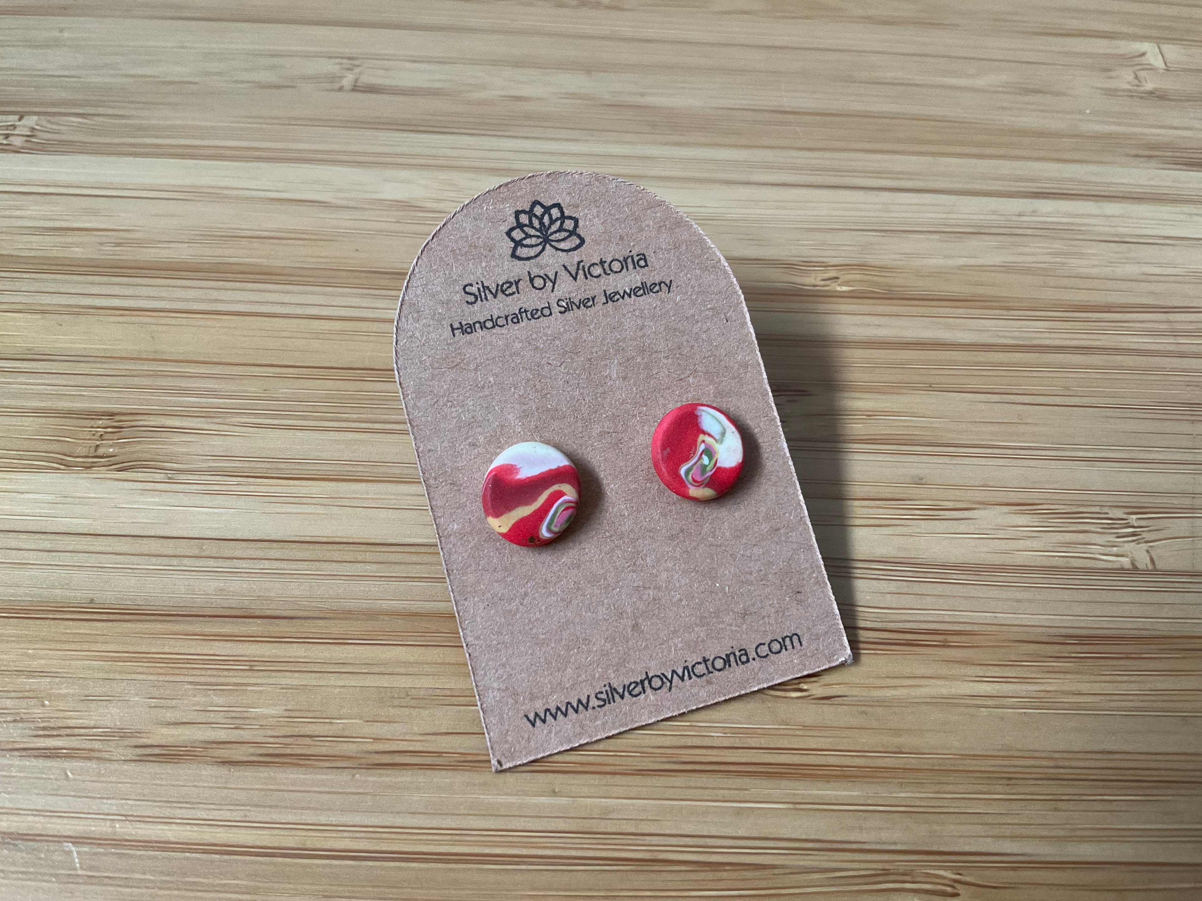 Red Polymer Clay Stud Earrings