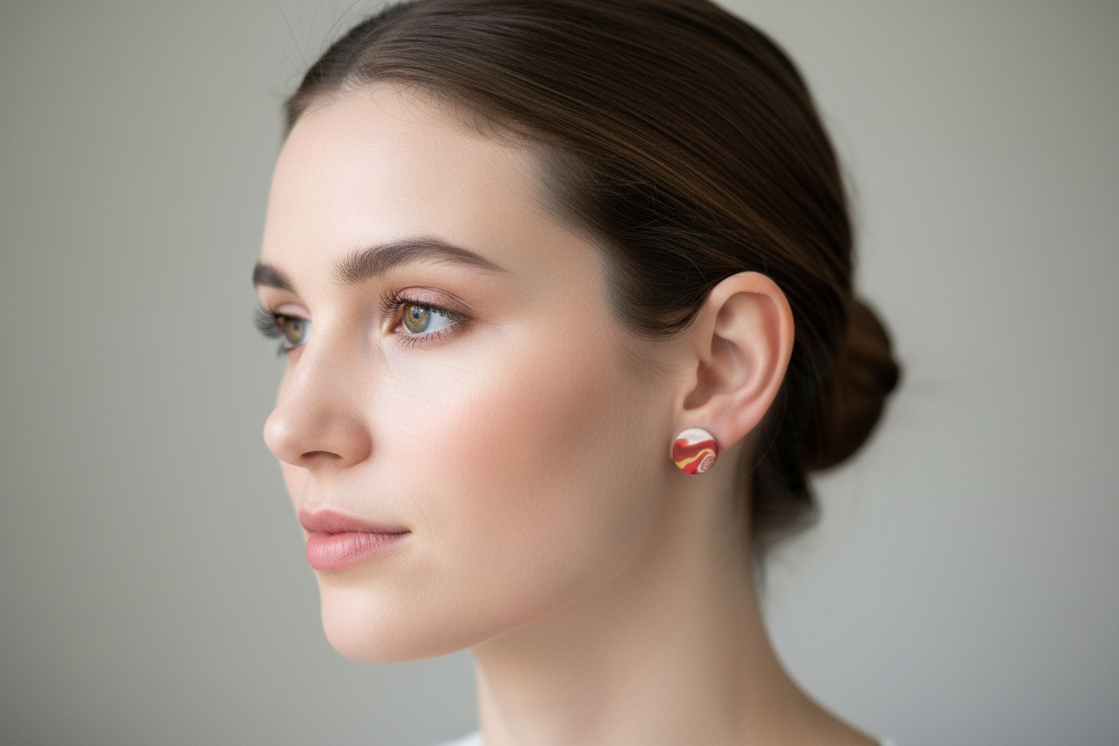 Red Polymer Clay Stud Earrings