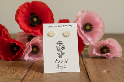 August Birth Flower Stud Earrings - Poppy Stud Earrings
