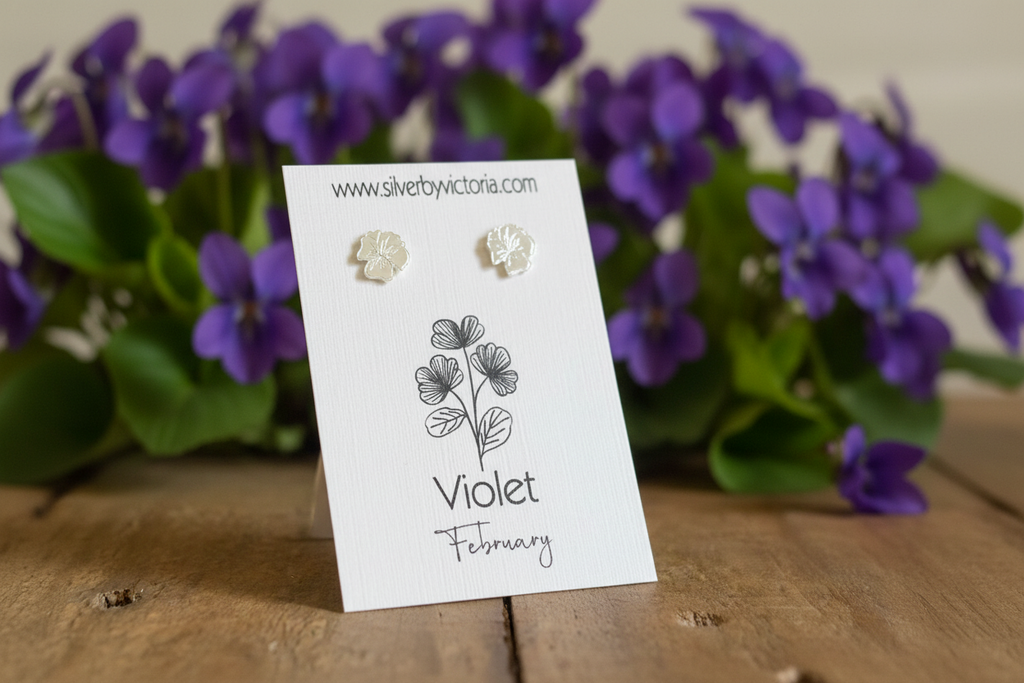 February Birth Flower Stud Earrings - Violet Stud Earrings