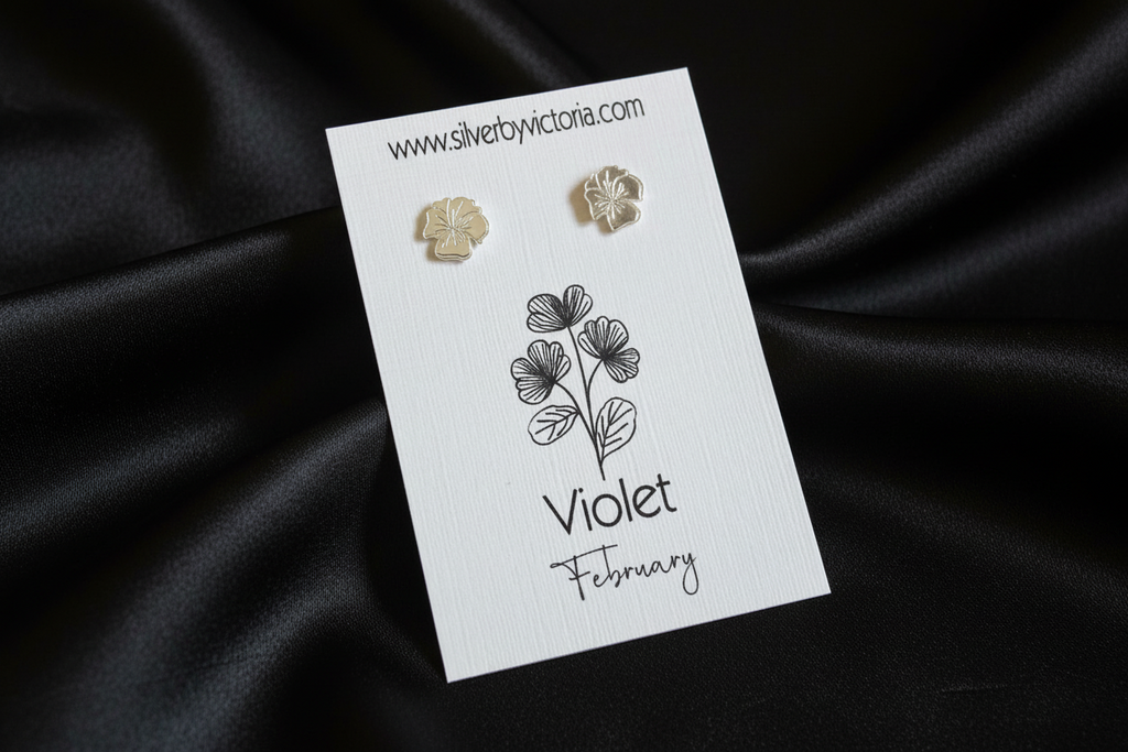 February Birth Flower Stud Earrings - Violet Stud Earrings