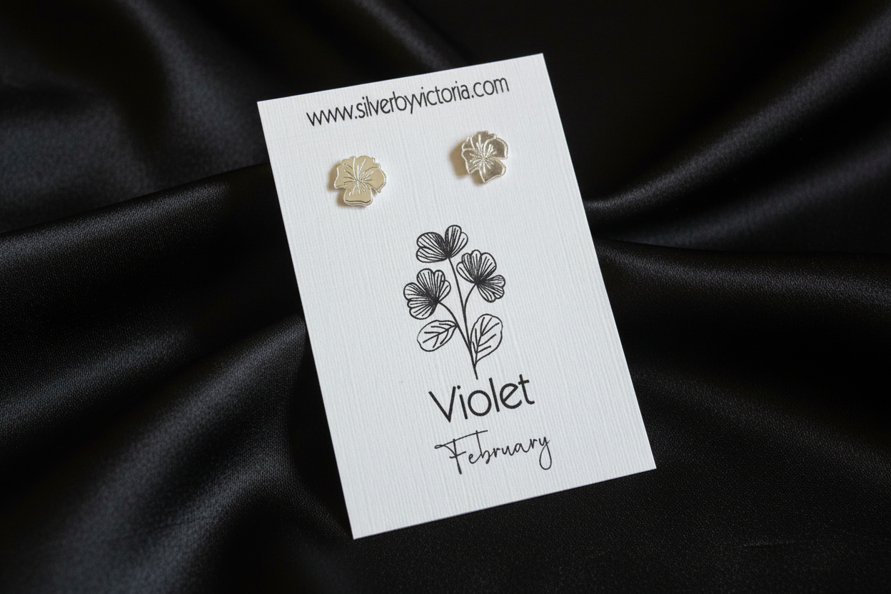 February Birth Flower Stud Earrings - Violet Stud Earrings