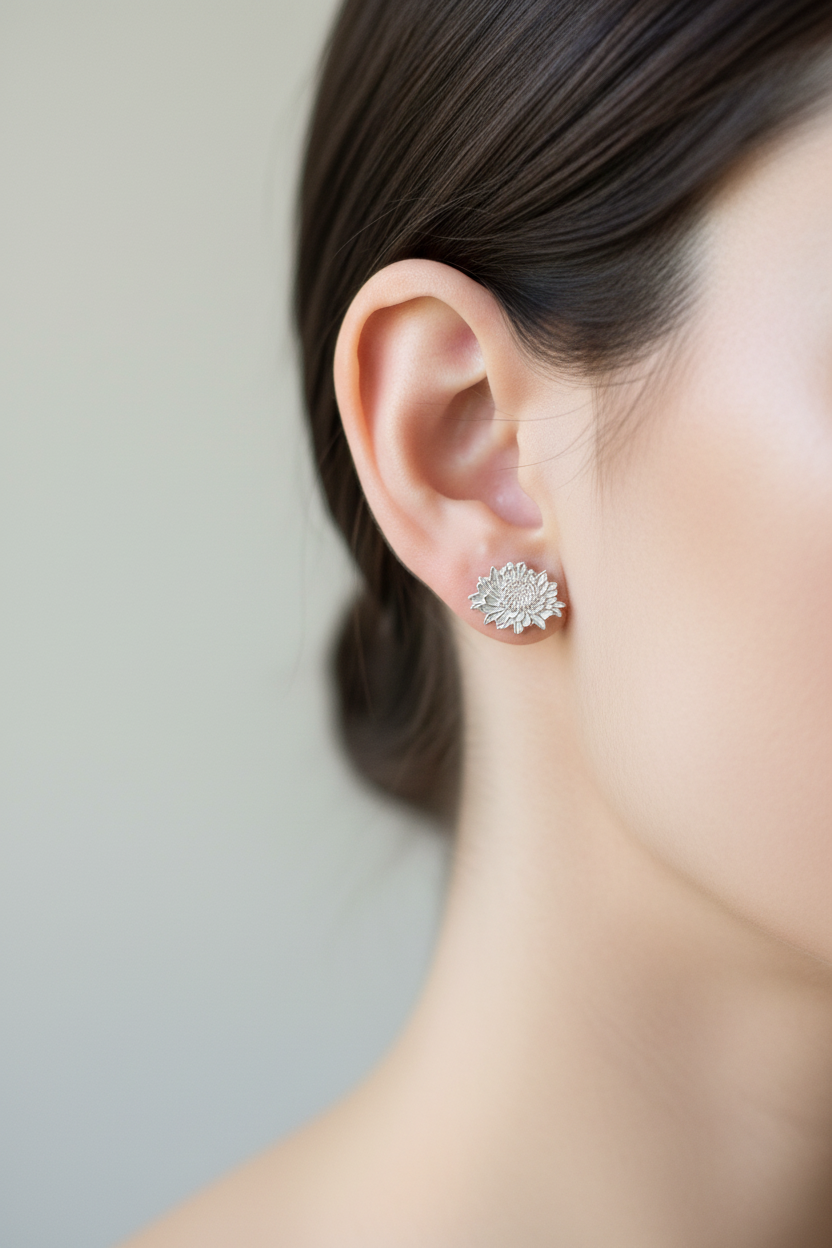 November Birth Flower Stud Earrings - Chrysanthenmum Stud Earrings
