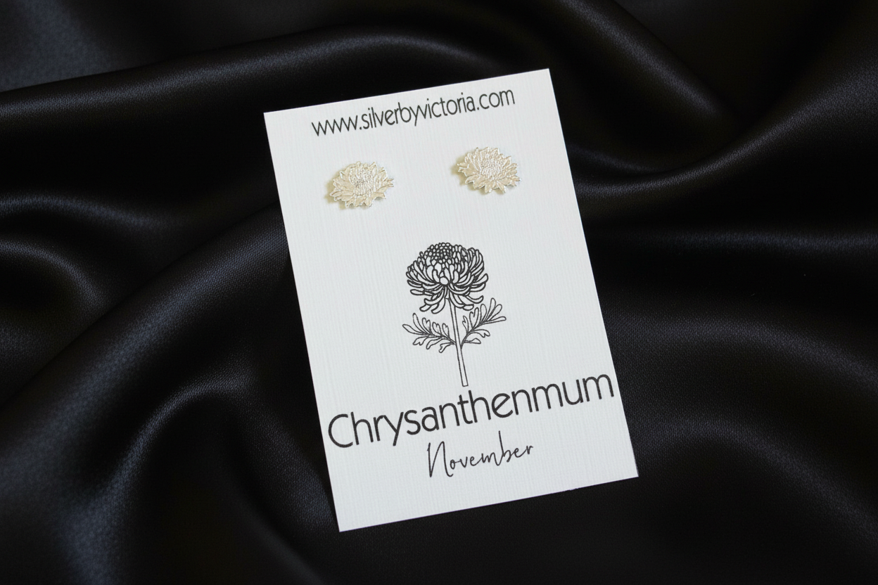 November Birth Flower Stud Earrings - Chrysanthenmum Stud Earrings