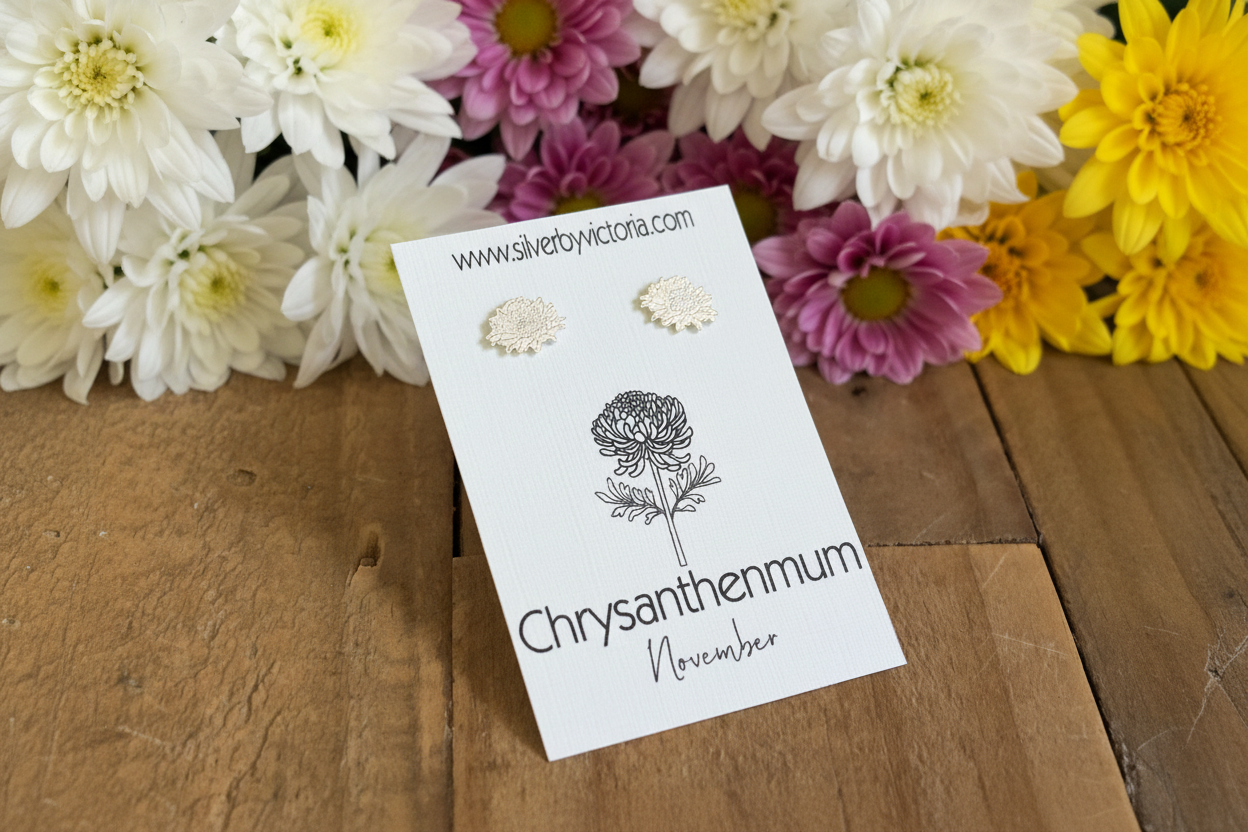 November Birth Flower Stud Earrings - Chrysanthenmum Stud Earrings