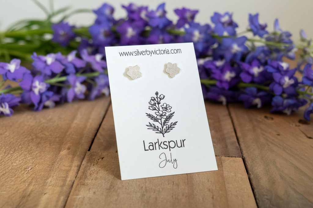July Birth Flower Stud Earrings - Larkspur Stud Earrings