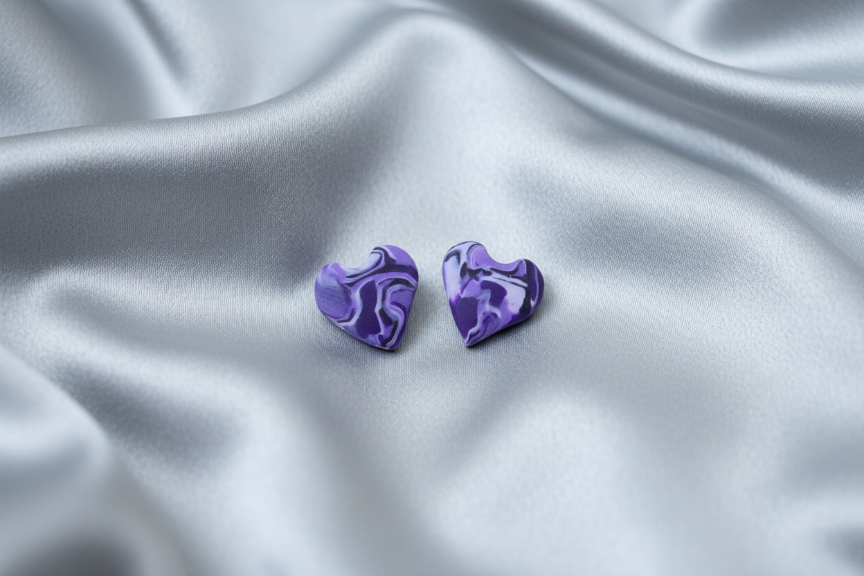 Purple Heart Polymer Clay Stud Earrings