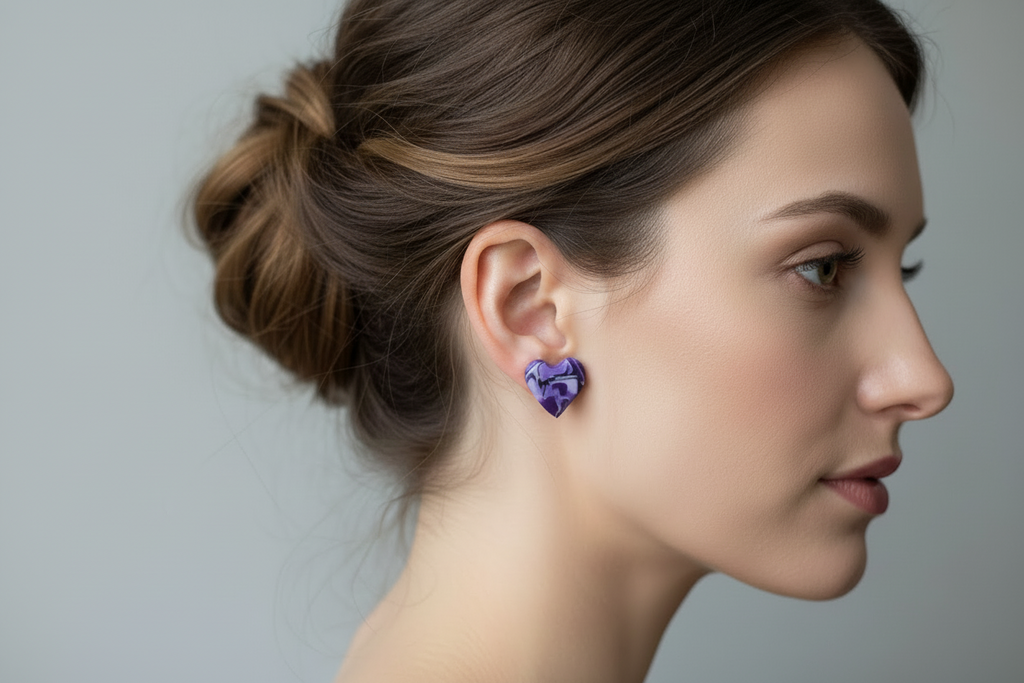 Purple Heart Polymer Clay Stud Earrings