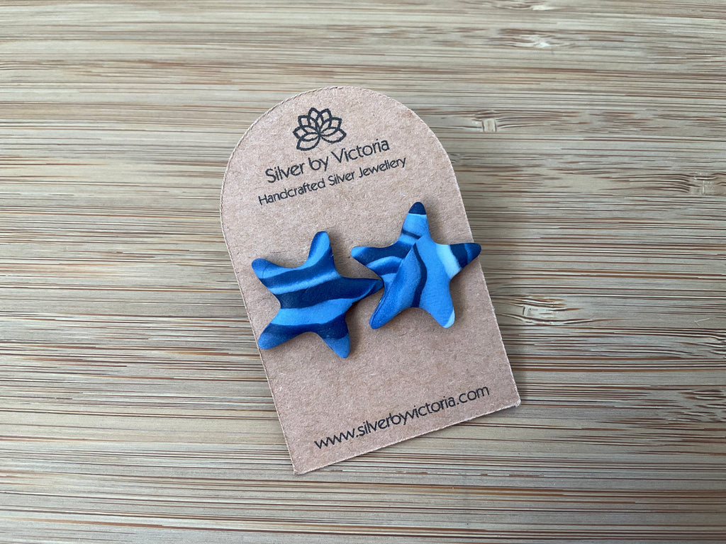 Blue Star Polymer Clay Stud Earrings