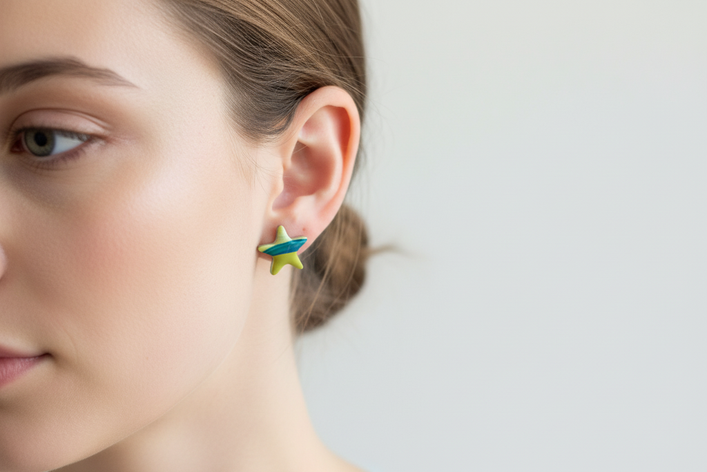 Teal & Green Star Polymer Clay Stud Earrings