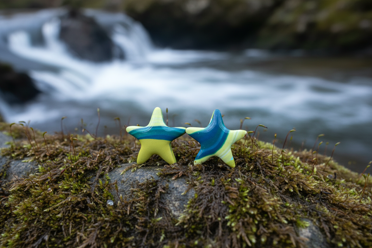Teal & Green Star Polymer Clay Stud Earrings