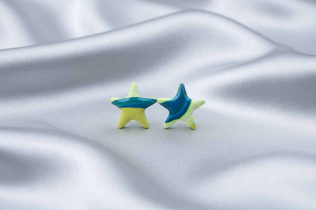 Teal & Green Star Polymer Clay Stud Earrings