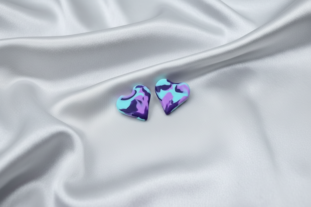 Purple & Blue Heart Polymer Clay Stud Earrings