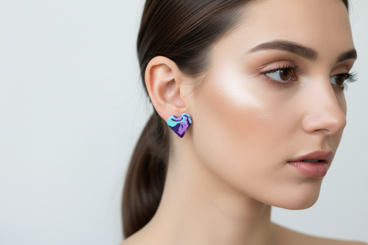 Purple & Blue Heart Polymer Clay Stud Earrings