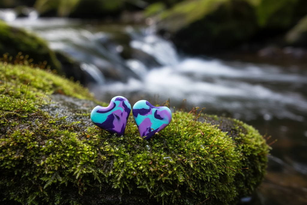 Purple & Blue Heart Polymer Clay Stud Earrings