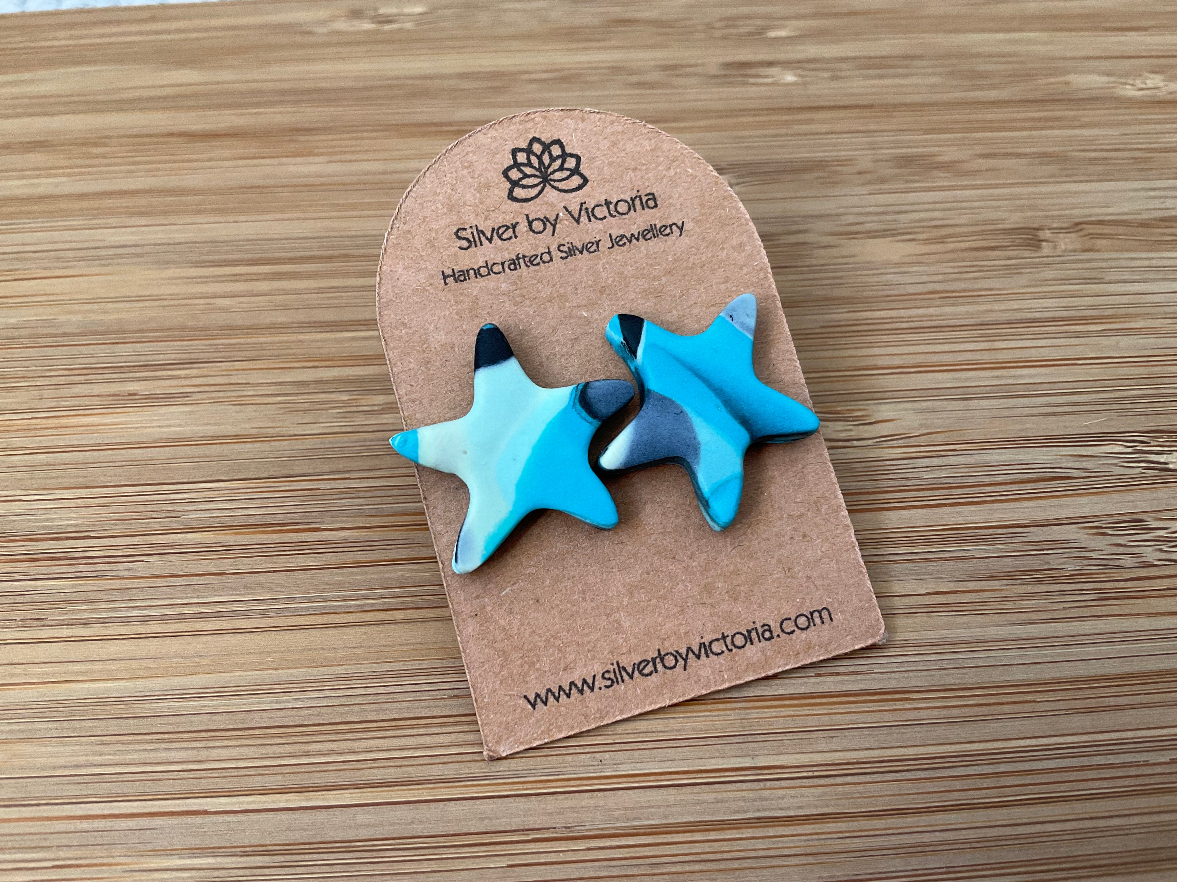 Blue, Black & White Star Polymer Clay Stud Earrings