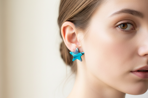 Blue, Black & White Star Polymer Clay Stud Earrings