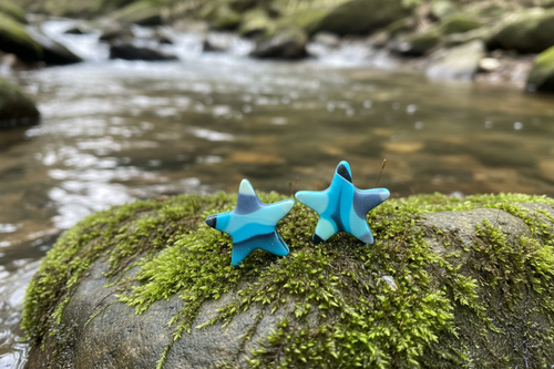 Blue, Black & White Star Polymer Clay Stud Earrings