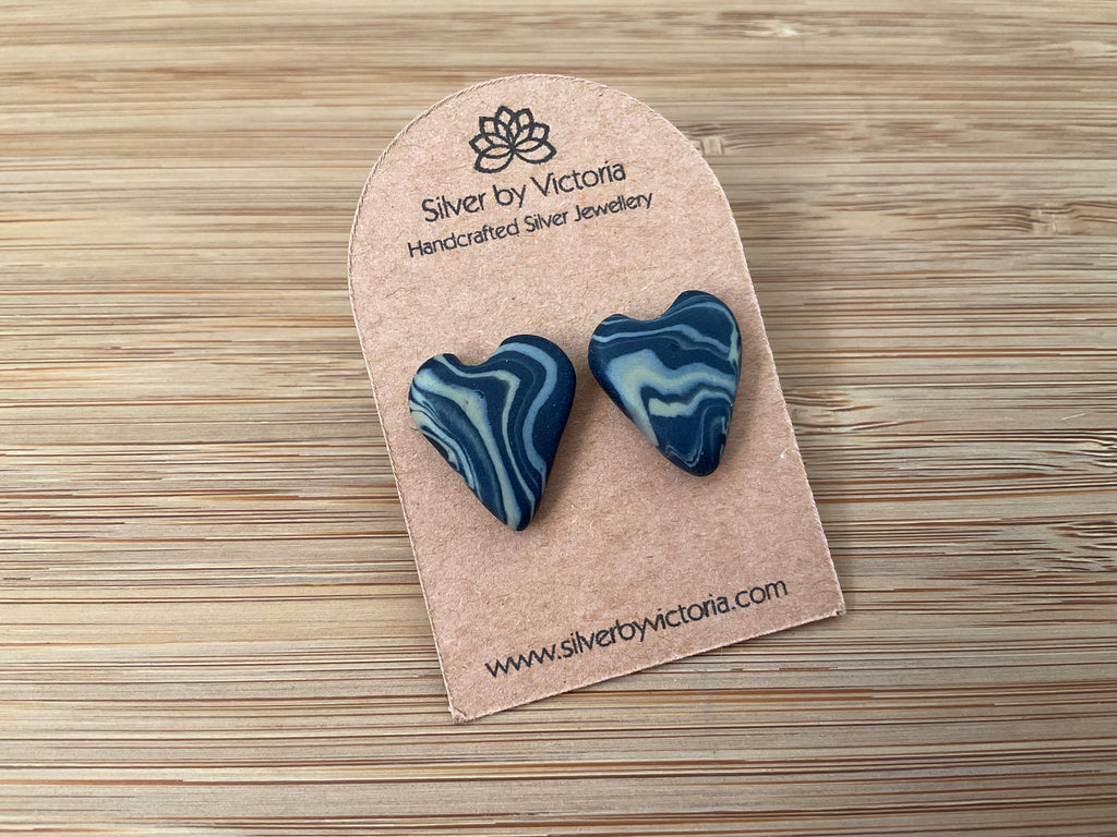 Black & Grey Heart Polymer Clay Stud Earrings