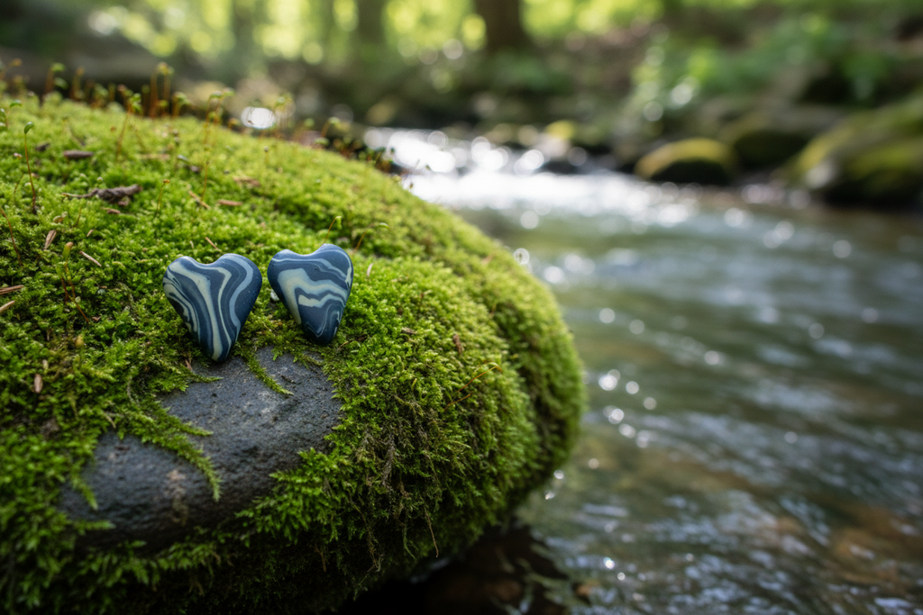 Black & Grey Heart Polymer Clay Stud Earrings