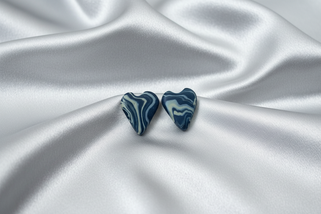 Black & Grey Heart Polymer Clay Stud Earrings