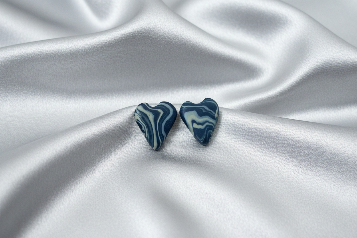 Black & Grey Heart Polymer Clay Stud Earrings